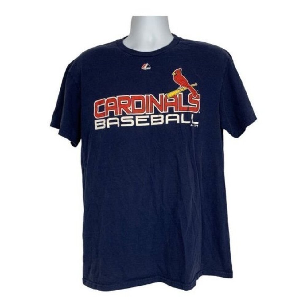 Majestic Cardinals Baseball Mens Navy T-Shirt Large 100% Cotton Comfort Fit